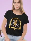Churrofic Times Ahead Cartoon Snack Graphic - Fun Foodie Design Women's Crop Tee