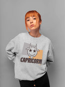 Capricorn Zodiac Graphic - Retro Goat Symbol Design Women's Sweatshirt