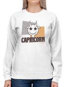 Capricorn Zodiac Graphic - Retro Goat Symbol Design Women's Sweatshirt