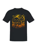 Halloween Cat with Pumpkins and Moon Men's T-shirt