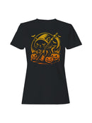 Halloween Cat with Pumpkins and Moon Women's T-shirt