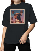 Cool Dog in Sunglasses with Palm Trees Women's T-shirt