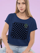 Stay Happy Checkered Graphic Tee Crop Tee Women's