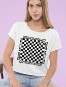 Stay Happy Checkered Graphic Tee Crop Tee Women's