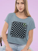 Stay Happy Checkered Graphic Tee Crop Tee Women's