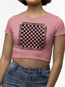 Stay Happy Checkered Graphic Tee Crop Tee Women's