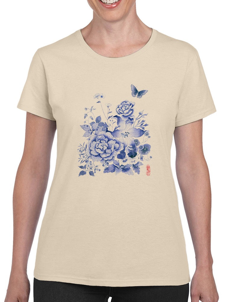 Blue And White Floral Iv T-shirt -Gabby Malpas Designs