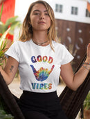 Good Vibes With Hand Sign Tee Women's -SmartPrintsInk Designs