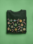 Christmas Bulbs And Candy Canes Sweatshirt -SmartPrintsInk Designs