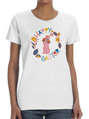 Happy Easter Floral Bunny Shaped T-shirt -SmartPrintsInk Designs
