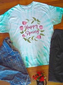Happy Spring Nature Garland Tie Dye Tee -SmartPrintsInk Designs