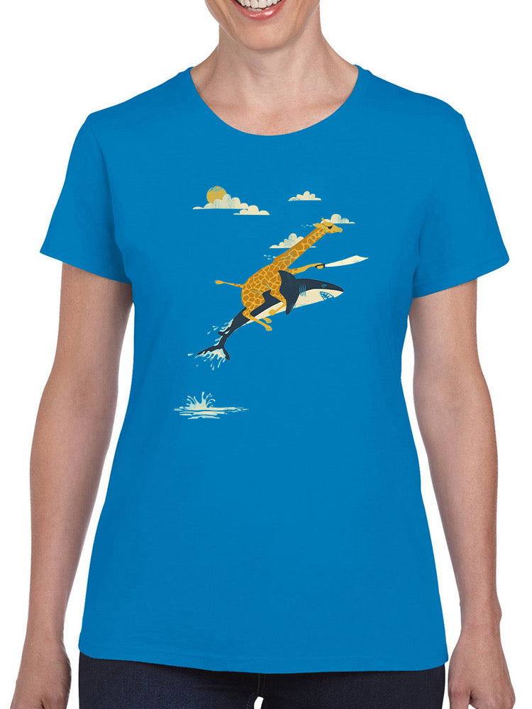 Giraffe Riding A Shark T-shirt -Jay Fleck Designs
