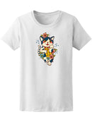 Happy Japanese Folklore Cat Maneki-neko Flowered Traditional Talisman Mane