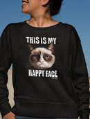 Happy Face Grumpy Cat Sweatshirt Women's -T-Line Designs
