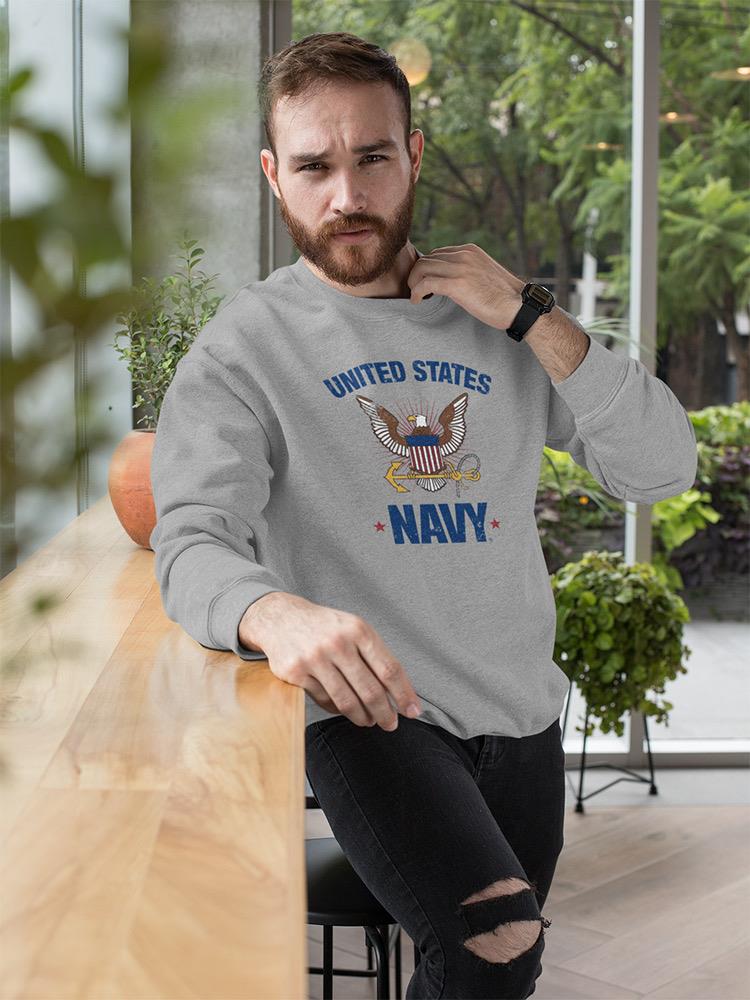 United States Navy Eagle Slogan Sweatshirt Men's -Navy Designs