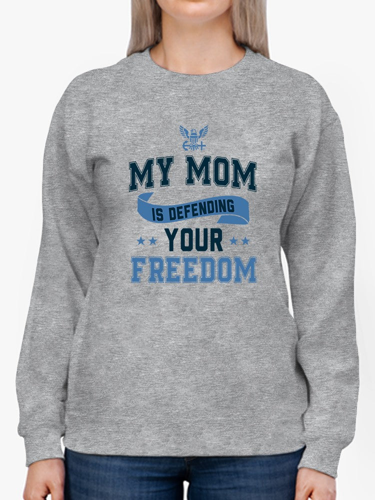 Mom Freedom Defender Phrase Sweatshirt Women's -Navy Designs