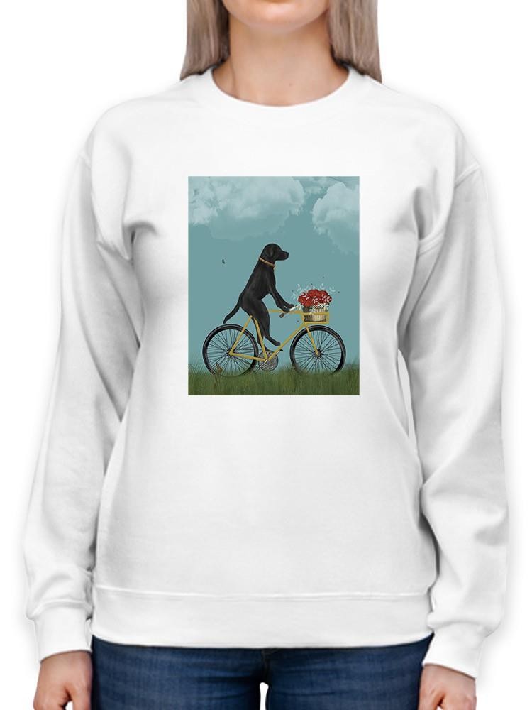 Black Labrador On A Bicycle Sweatshirt -Fab Funky Designs