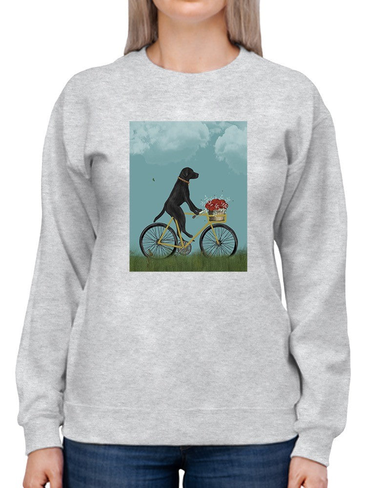 Black Labrador On A Bicycle Sweatshirt -Fab Funky Designs