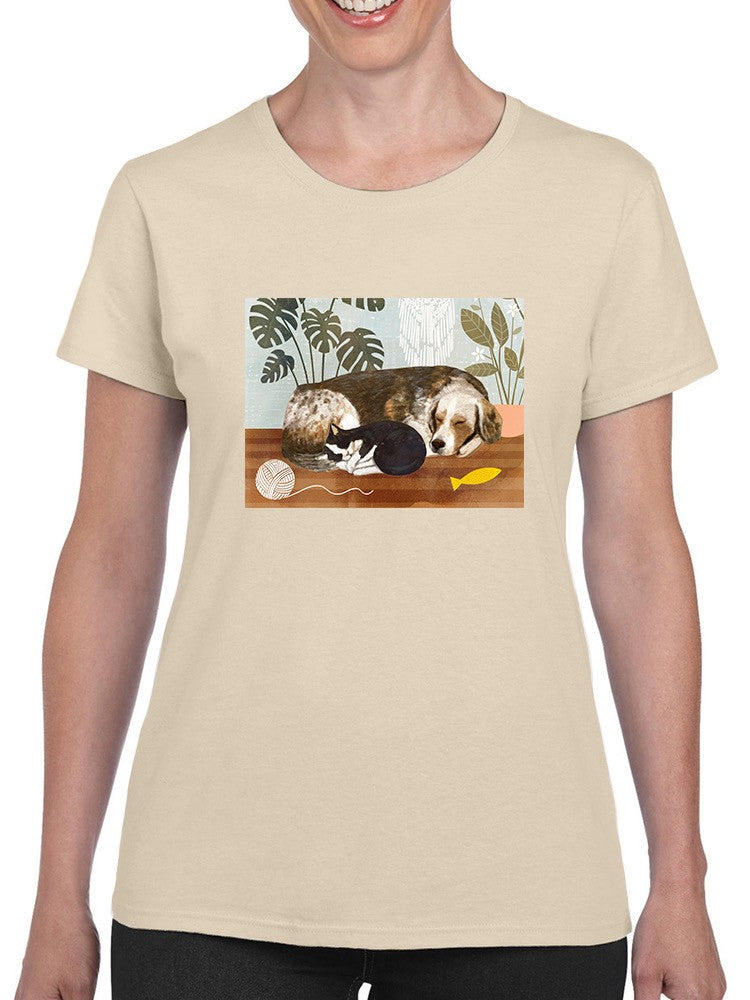 Adorable Dog And Cat Sleeping T-shirt -Victoria Borges Designs