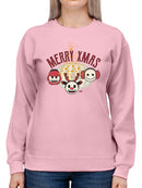 Cute Holiday Stars And Reindeer Christmas Graphic Women's Sweatshirt
