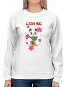 Japanese Fortune Cat - Lucky Cat Sakura Graphic Women's Sweatshirt