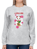 Japanese Fortune Cat - Lucky Cat Sakura Graphic Women's Sweatshirt
