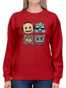 Mosaic Tee Fun Icon Faces Trendy Graphic Women's Sweatshirt