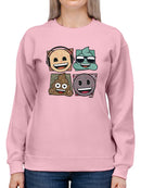 Mosaic Tee Fun Icon Faces Trendy Graphic Women's Sweatshirt