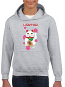 Japanese Fortune Cat - Lucky Cat Sakura Graphic  Youth's Hoodie