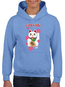 Japanese Fortune Cat - Lucky Cat Sakura Graphic  Youth's Hoodie