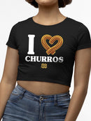 I Love Churros Heart Graphic - Retro Snack Lover Design Women's Crop Tee