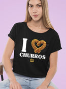I Love Churros Heart Graphic - Retro Snack Lover Design Women's Crop Tee