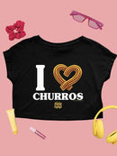 I Love Churros Heart Graphic - Retro Snack Lover Design Women's Crop Tee