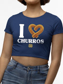 I Love Churros Heart Graphic - Retro Snack Lover Design Women's Crop Tee