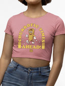 Churrofic Times Ahead Cartoon Snack Graphic - Fun Foodie Design Women's Crop Tee