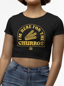 Here For The Churros - Bold Retro Snack Lover Graphic Design Women's Crop Tee