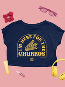 Here For The Churros - Bold Retro Snack Lover Graphic Design Women's Crop Tee