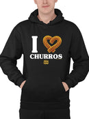I Love Churros Heart Graphic - Retro Snack Lover Design Men's Hoodie