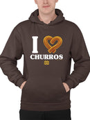 I Love Churros Heart Graphic - Retro Snack Lover Design Men's Hoodie