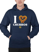 I Love Churros Heart Graphic - Retro Snack Lover Design Men's Hoodie