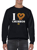 I Love Churros Heart Graphic - Retro Snack Lover Design Men's Sweatshirt