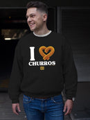 I Love Churros Heart Graphic - Retro Snack Lover Design Men's Sweatshirt
