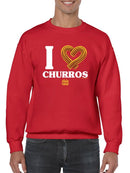 I Love Churros Heart Graphic - Retro Snack Lover Design Men's Sweatshirt