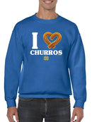 I Love Churros Heart Graphic - Retro Snack Lover Design Men's Sweatshirt