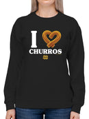 I Love Churros Heart Graphic - Retro Snack Lover Design Women's Sweatshirt
