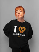 I Love Churros Heart Graphic - Retro Snack Lover Design Women's Sweatshirt