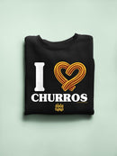 I Love Churros Heart Graphic - Retro Snack Lover Design Women's Sweatshirt