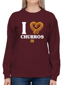 I Love Churros Heart Graphic - Retro Snack Lover Design Women's Sweatshirt