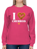 I Love Churros Heart Graphic - Retro Snack Lover Design Women's Sweatshirt