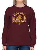 Here For The Churros - Bold Retro Snack Lover Graphic Design Women's Sweatshirt